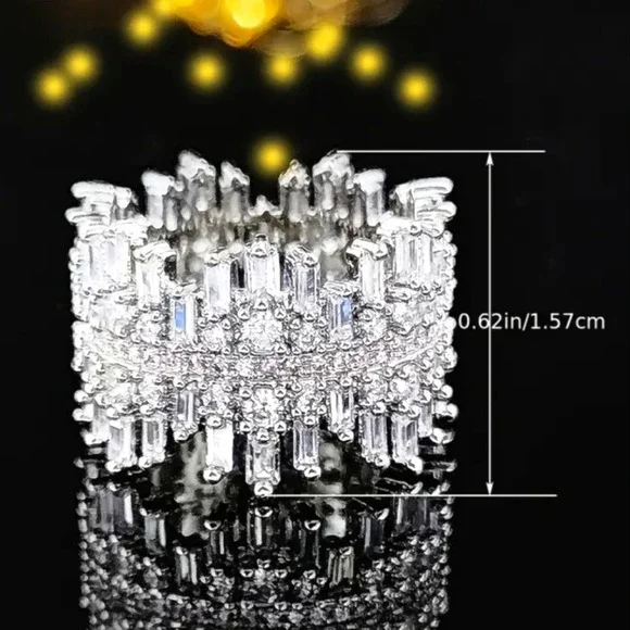 Luxe Cubic Zirconia Icicle Cocktail Ring Statement CZ Crystal Glam Ring - Picture 8 of 14